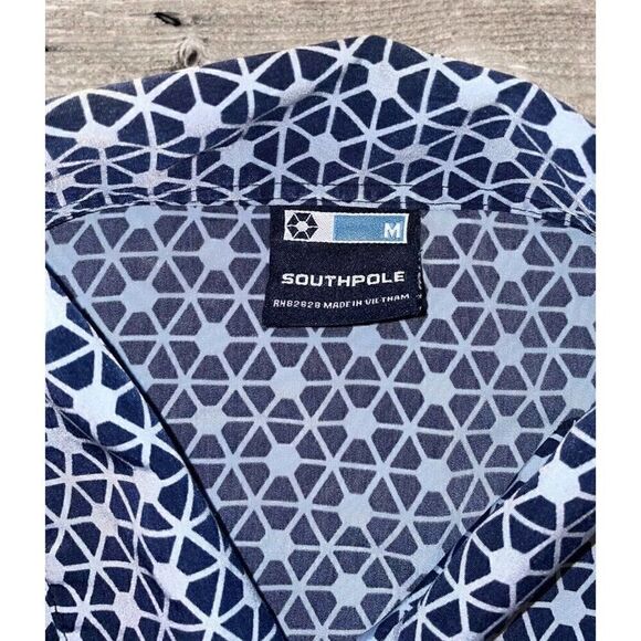 Vintage SOUTHPOLE Y2K Button Up Shirt All Over Print Blue Men’s Size Medium - Picture 4 of 8